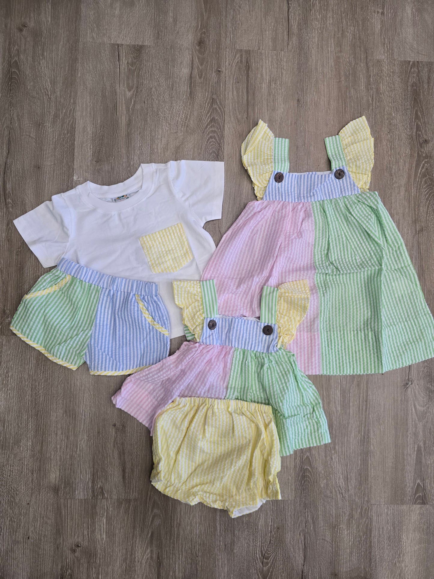 Seersucker Colorblock- Girl Bloomer Set