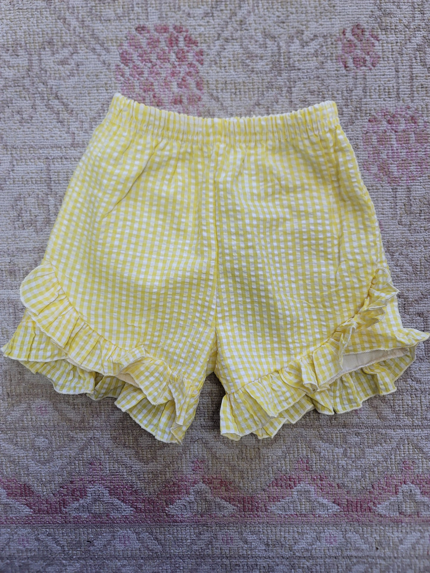 Girl Gingham Seersucker Basic Shorts- Yellow