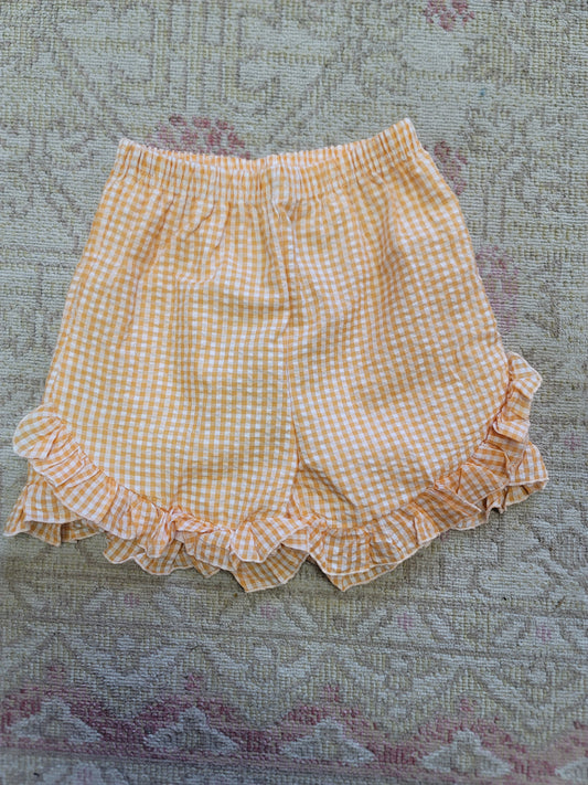 Girl Gingham Seersucker Basic Shorts- Orange