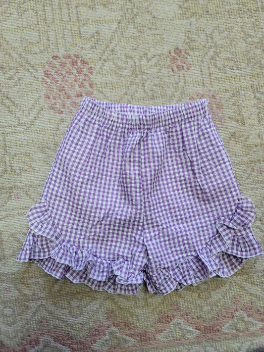 Girl Gingham Seersucker Basic Shorts- Purple