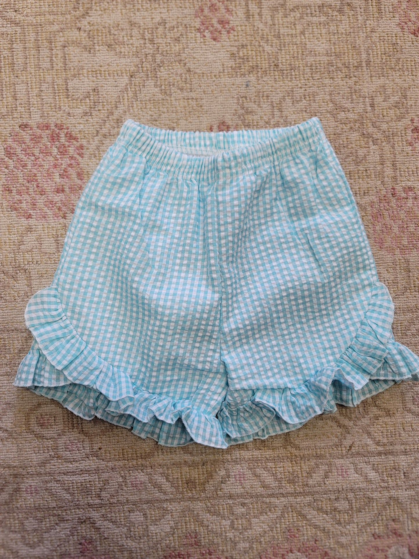 Girl Gingham Seersucker Basic Shorts- Mint