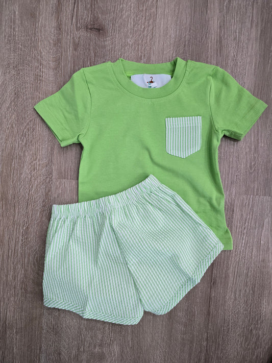 Seersucker Mom+Me - Boy Green Short set