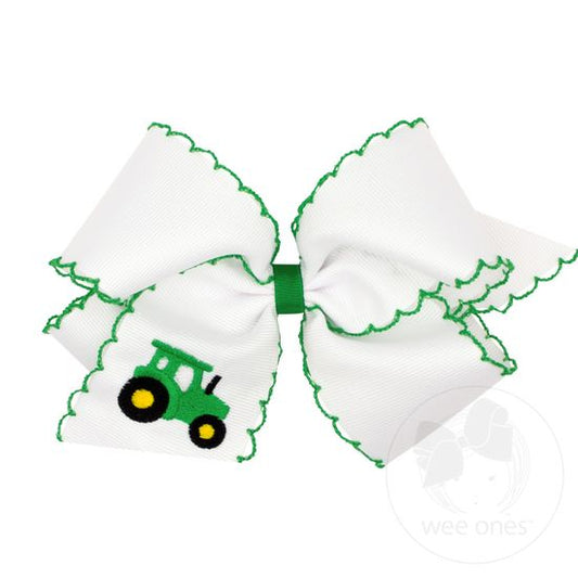 King Grosgrain Hair Bow with Moonstitch Edge - Tractor