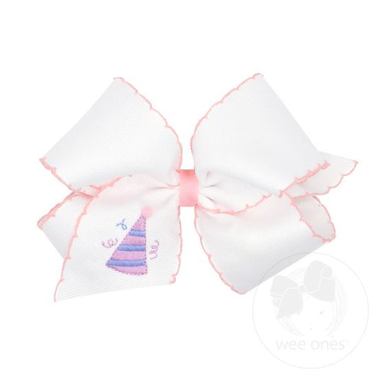 King Grosgrain Hair Bow with Moonstitch Edge - Birthday Hat