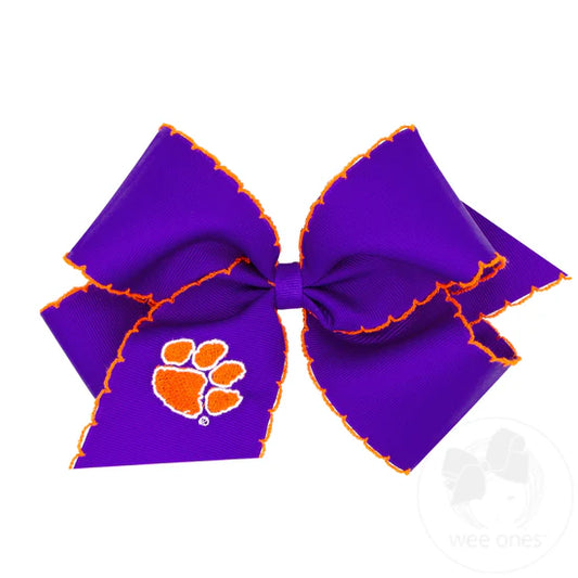 King Grosgrain Hair Bow with Moonstitch Edge - Clemson