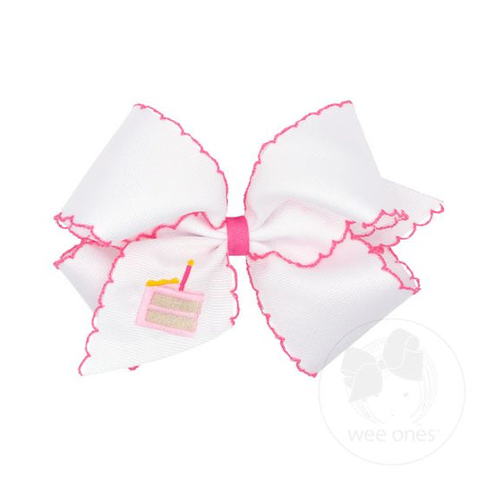 King Grosgrain Hair Bow with Moonstitch Edge - Birthday Cake