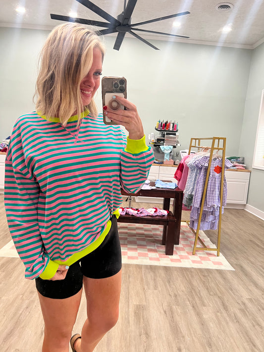 ADULT Oversized Stripe Top Green