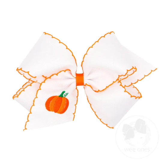 King Grosgrain Hair Bow with Moonstitch Edge - Pumpkin