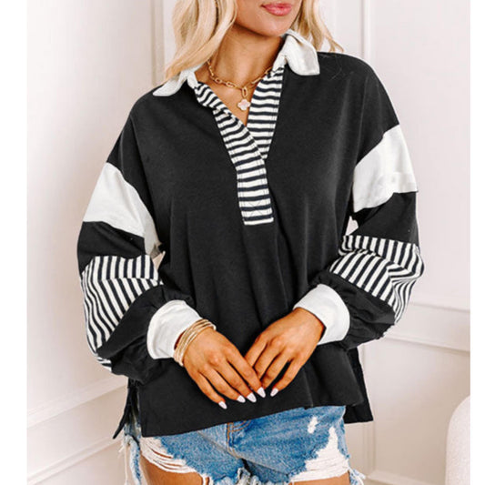 Patchwork Collar Sweatshirt