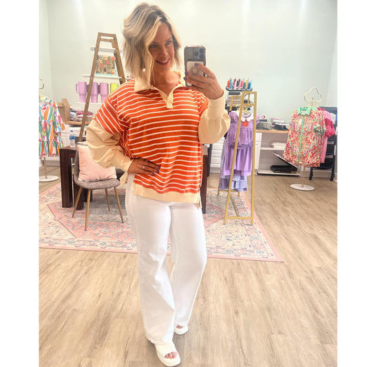 Orange Stripe Drop Shoulder Top